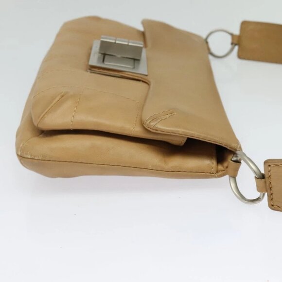 CHANEL Choco Bar Shoulder Bag Lamb Skin Beige Silver CC Auth PP570 - Picture 5 of 15